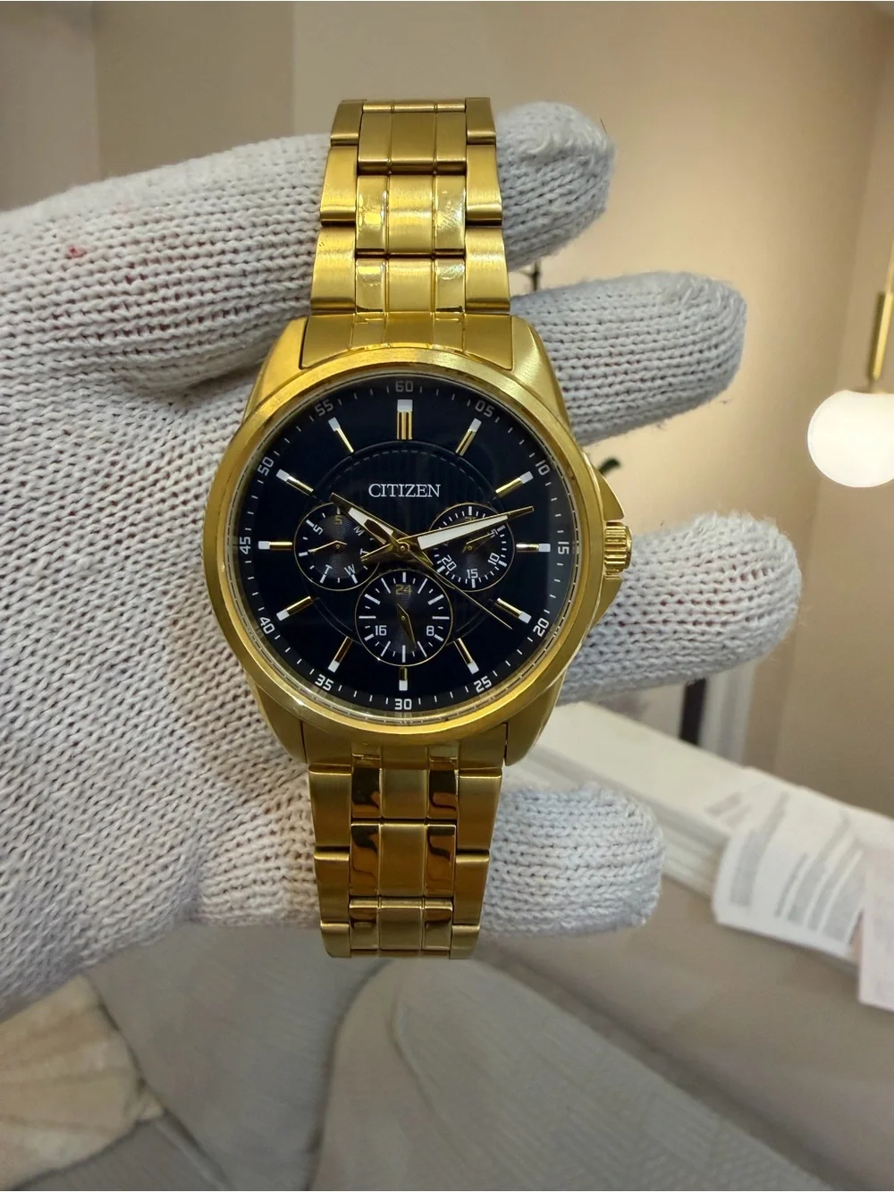 Citizen Gold Multi-Function Men's Quartz Blue Dial Watch AG8342-52L w/ Box 42mm